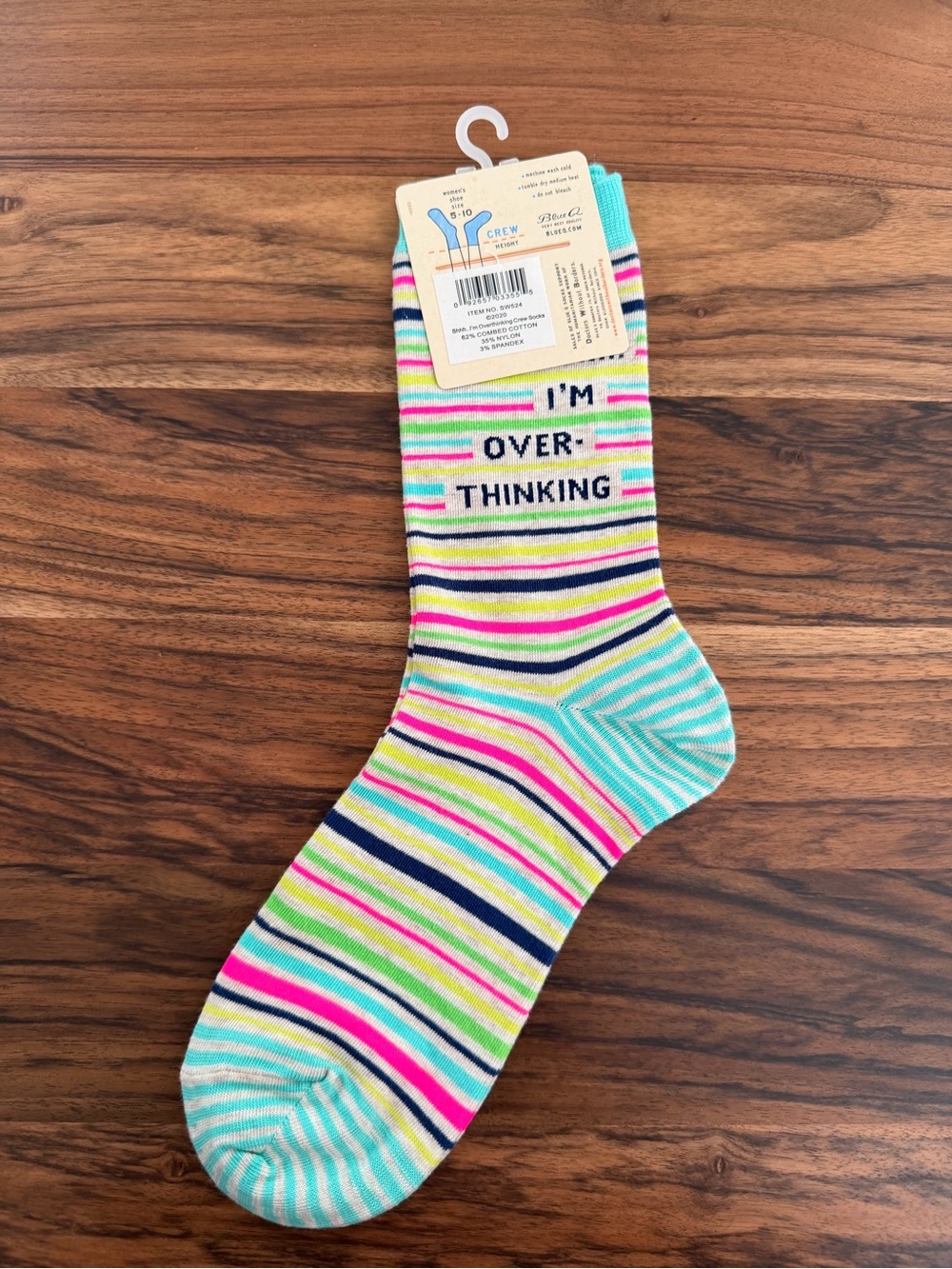 Blue Q Striped Crew Socks in Aqua, Pink & Lime